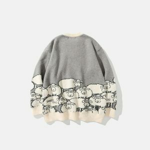 youthful sheep print sweater   cozy & quirky style essential 4597