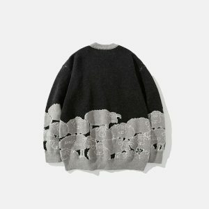 youthful sheep print sweater   cozy & quirky style essential 5342