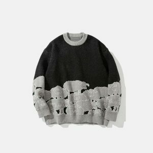 youthful sheep print sweater   cozy & quirky style essential 6524
