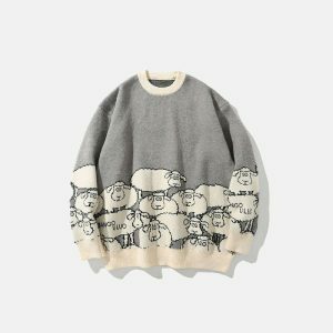 youthful sheep print sweater   cozy & quirky style essential 7446