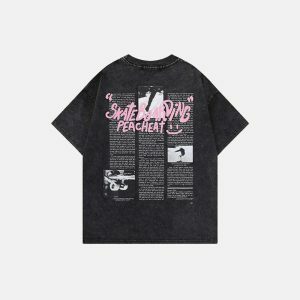 youthful skateboard print tee oversized & trendy style 6612