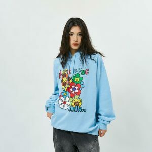 youthful smiley sunflowers hoodie retro & vibrant style 1179