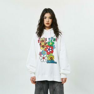 youthful smiley sunflowers hoodie retro & vibrant style 1531