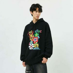 youthful smiley sunflowers hoodie retro & vibrant style 1935