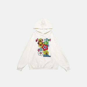 youthful smiley sunflowers hoodie retro & vibrant style 2356