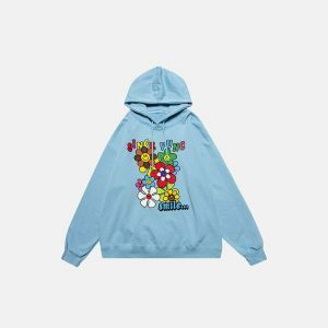 youthful smiley sunflowers hoodie retro & vibrant style 3107