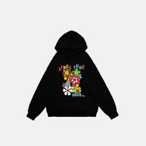 youthful smiley sunflowers hoodie retro & vibrant style 7074