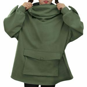 youthful solid color hoodie with frog detail   street chic 2072