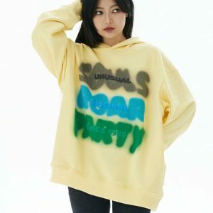 youthful souls & party print hoodie dynamic streetwear 1677