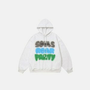 youthful souls & party print hoodie dynamic streetwear 1749