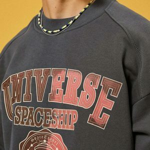 youthful spaceship print sweatshirt   trendy & cosmic style 5130