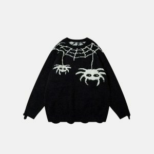 youthful spider embroidery sweater oversized & trendy 6180