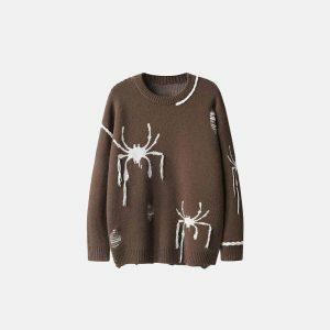 youthful spider embroidery sweater with chic ripped detail 6414