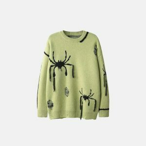 youthful spider embroidery sweater with chic ripped detail 8488