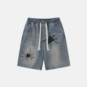 youthful spider graphic shorts mid waist urban trendsetter 6505