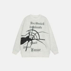 youthful spider graphic sweater knit design & urban appeal 2777