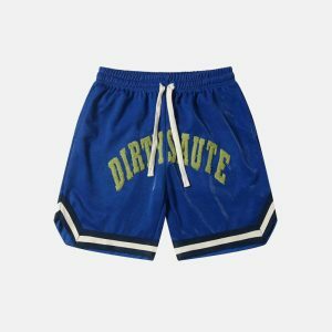 youthful sports retro flocking shorts   streetwear revival 1811