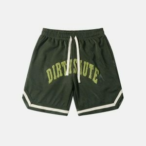 youthful sports retro flocking shorts   streetwear revival 8286