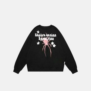 youthful star & pink spider graphic sweatshirt urban trend 8652