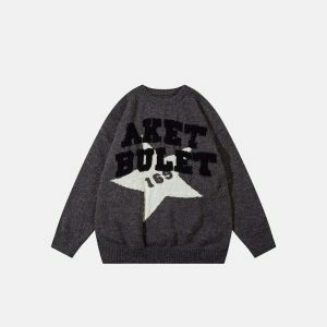 youthful star graphic knit sweater   trendy & cozy 3791