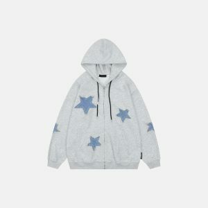 youthful star patches hoodie cotton zip up urban appeal 6643