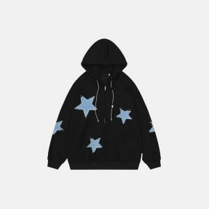 youthful star patches hoodie cotton zip up urban appeal 8306