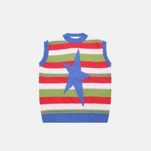 youthful star striped sweater vest loose & trendy fit 7137