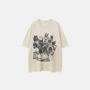 youthful staring cats t shirt loose & graphic charm 6394