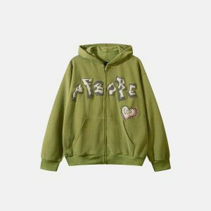 youthful sticky heart hoodie zip up design & urban appeal 8953