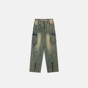 youthful striped baggy jeans multi pocket urban appeal 2892