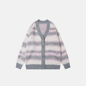 youthful striped cardigan loose knit & urban appeal 7053