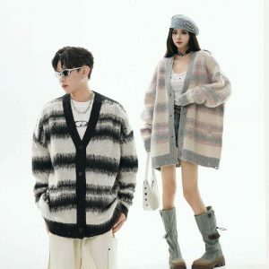 youthful striped cardigan loose knit & urban appeal 7630