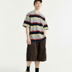 youthful striped contrast t shirt loose & dynamic style 1106