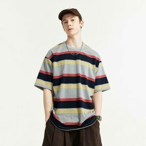 youthful striped contrast t shirt loose & dynamic style 2197