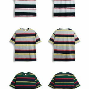 youthful striped contrast t shirt loose & dynamic style 2256