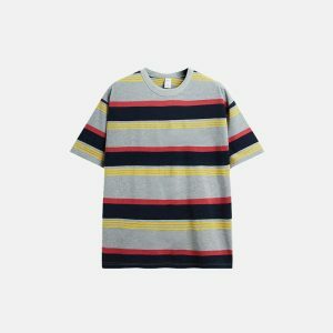 youthful striped contrast t shirt loose & dynamic style 3421