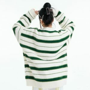 youthful striped loose knit sweater   urban chic comfort 3227