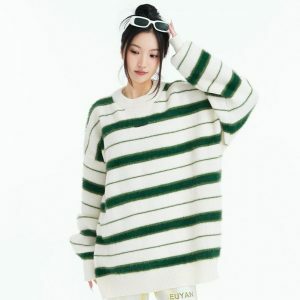 youthful striped loose knit sweater   urban chic comfort 3374