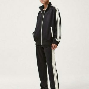 youthful striped tracksuit set   dynamic urban style 5429