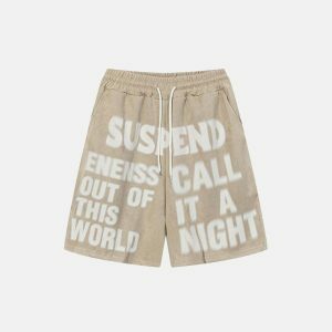 youthful suede shorts with letter print   chic & trendy 7326