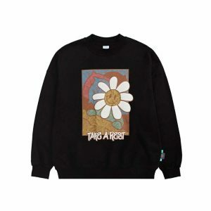 youthful sunflower print sweatshirt   bright & trendy style 3194