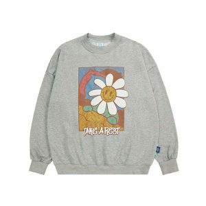 youthful sunflower print sweatshirt   bright & trendy style 8608