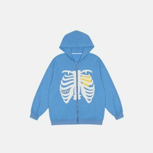 youthful thoracic skeleton zip up hoodie streetwear icon 3447