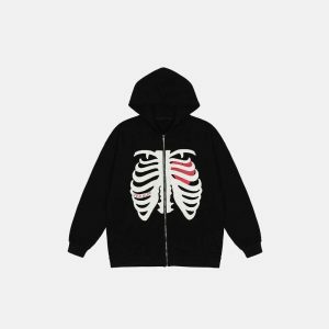 youthful thoracic skeleton zip up hoodie streetwear icon 7599
