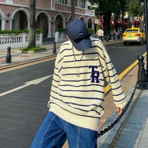 youthful tomorrow striped sweater   dynamic urban style 3558