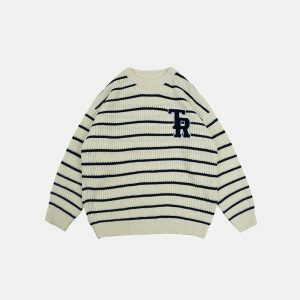 youthful tomorrow striped sweater   dynamic urban style 5580