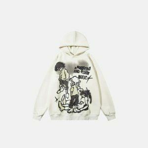 youthful trio gang print hoodie oversized & trendy style 5737